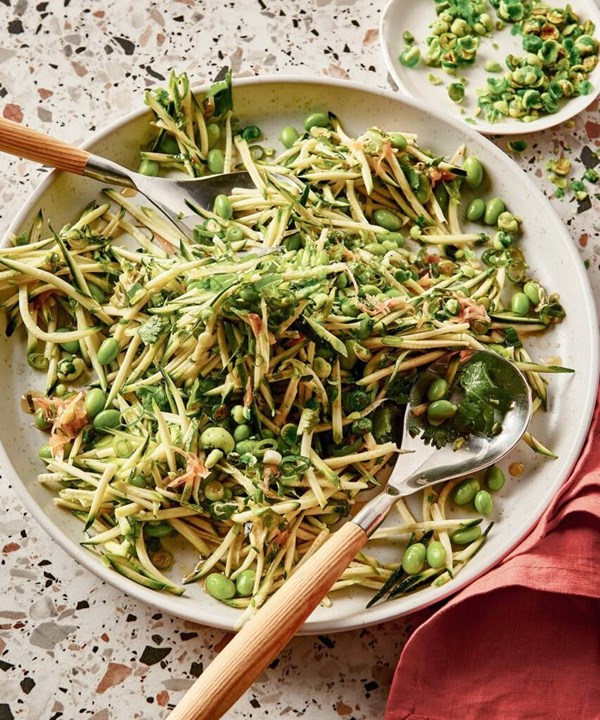 Shaved zucchini & edamame salad with pickled ginger