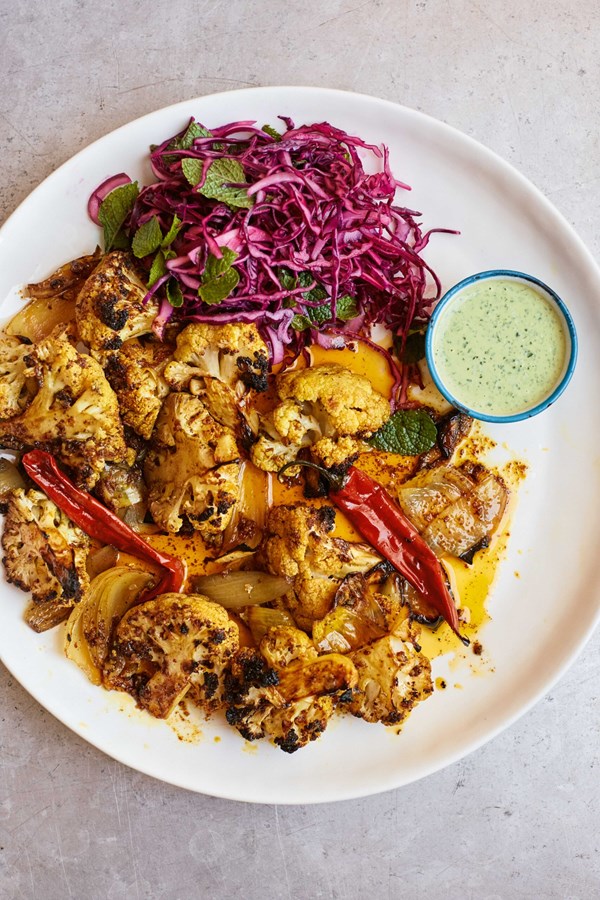 Shawarma cauliflower with green tahini