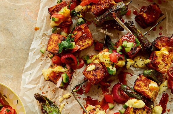 Shawarma spice tofu & Padrón pepper skewers 