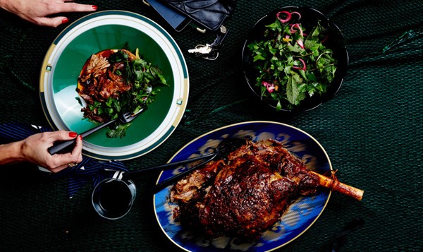 Shawarma-spiced braised leg of lamb