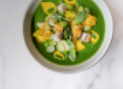 Sheep's milk ricotta tortellini, wild garlic soup, mussels and spring vegetables