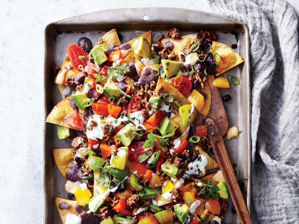 Sheet pan beef and black bean nachos