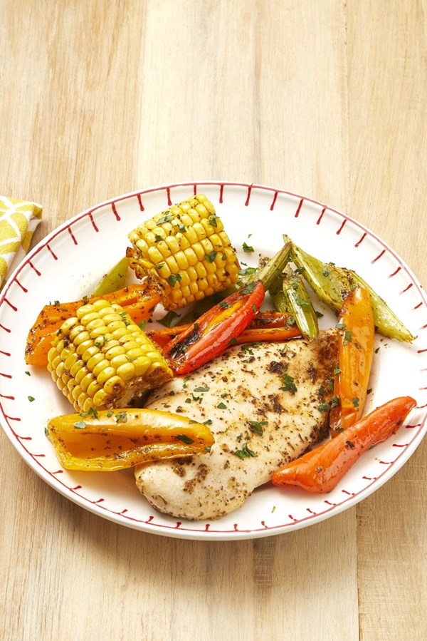 Sheet-pan Cajun chicken and corn