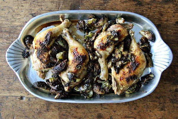 Sheet pan chicken and Brussels sprouts with reduced balsamic