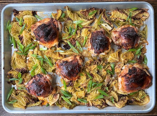 Sheet pan chicken and cabbage