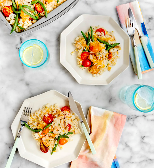 Sheet pan chicken and rice casserole