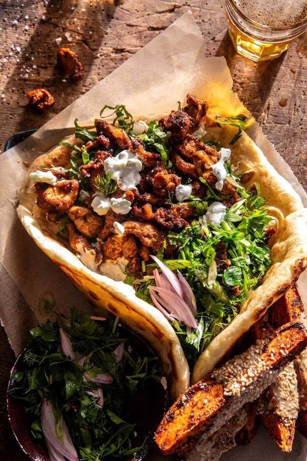 Sheet pan chicken and tahini sweet potatoes