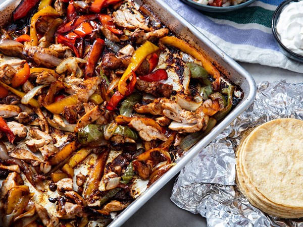 Sheet-pan chicken fajitas