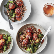 Sheet-pan chicken meatballs and charred broccoli