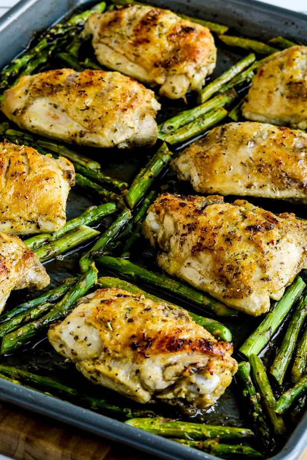 Sheet pan chicken thighs and asparagus