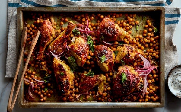 Sheet-pan chicken with chickpeas, cumin and turmeric 