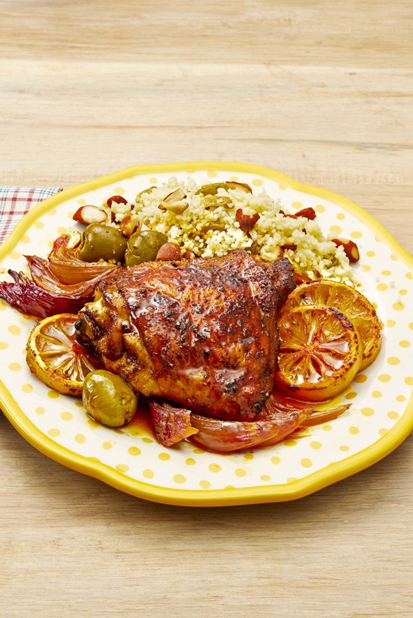 Sheet-pan chicken with lemons and olives