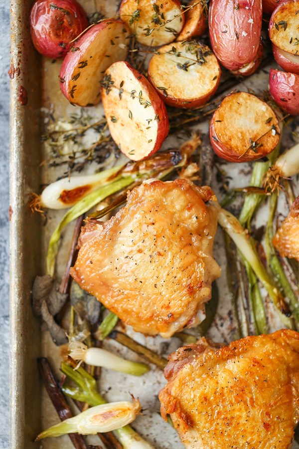 Sheet pan chicken with red potatoes and sage