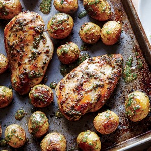 Sheet pan chicken with roasted baby potatoes