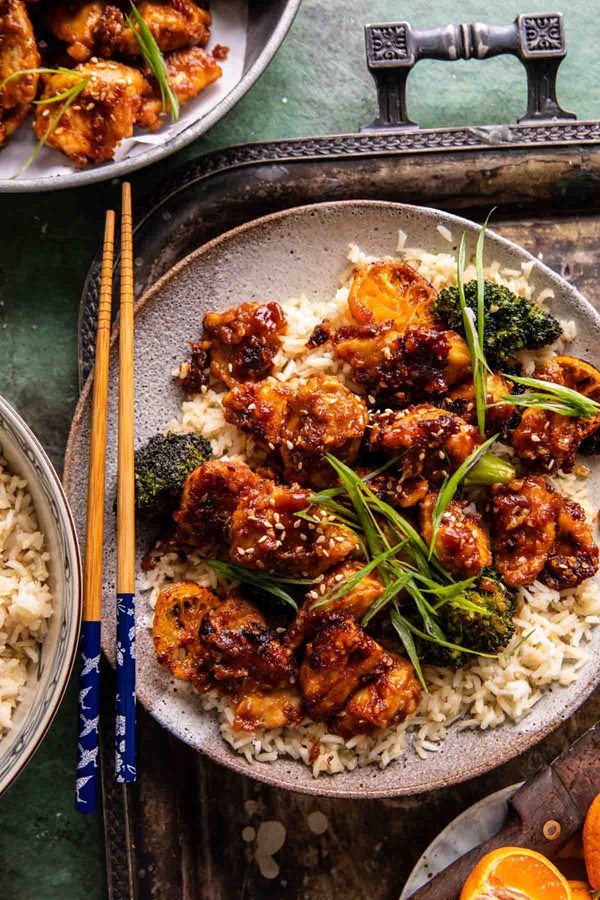 Sheet pan chili orange chicken and broccoli