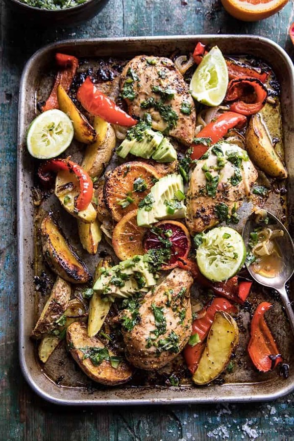 Sheet pan Cuban chicken with citrus avocado salsa