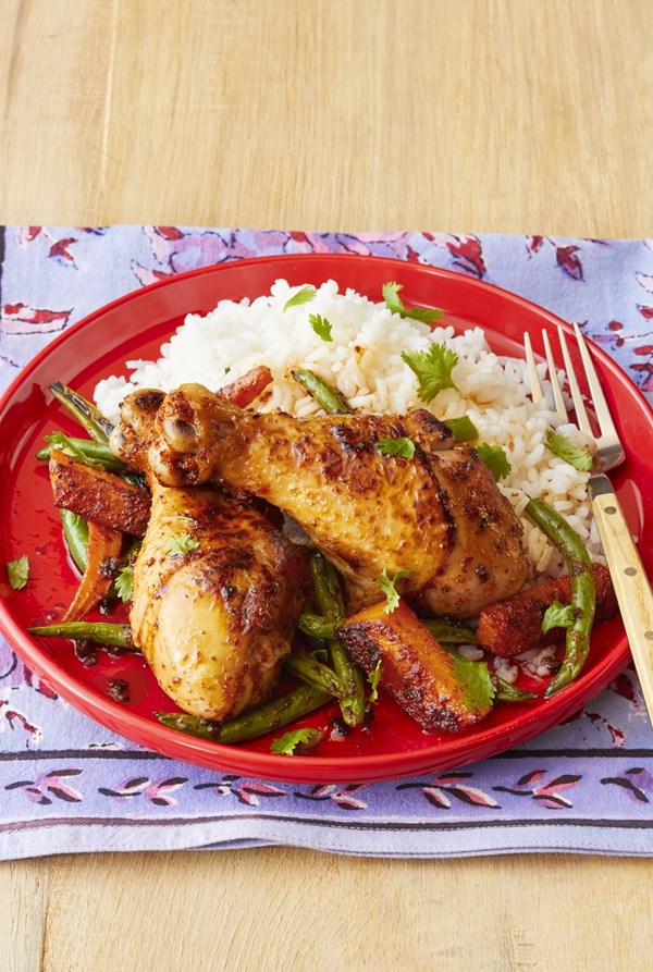 Sheet-pan curried chicken