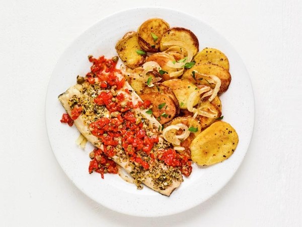 Sheet-pan fish with lemon potatoes 