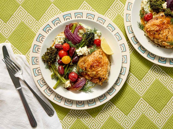 Sheet-pan Greek chicken dinner