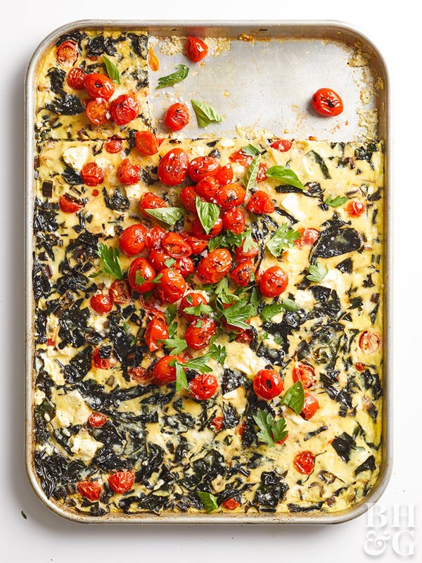 Sheet-pan greens and feta frittata