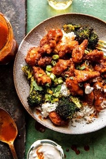 Sheet pan honey Buffalo chicken with broccoli