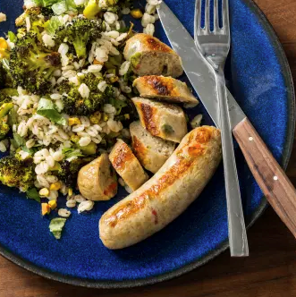 Sheet-pan Italian chicken sausage with broccoli and barley