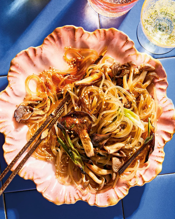 Sheet-pan japchae with roasted wild mushrooms