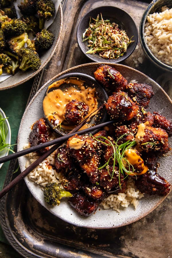 Sheet pan Korean popcorn chicken