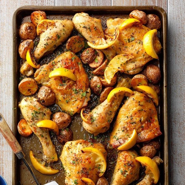 Sheet-pan lemon garlic chicken