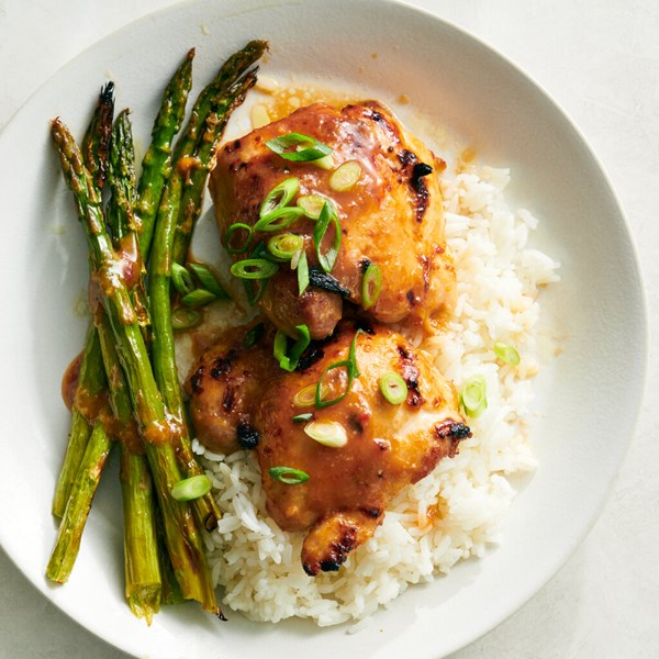 Sheet-pan miso-honey chicken and asparagus [Yossy Arefi]