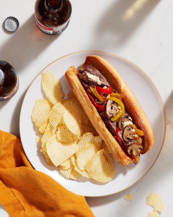 Sheet pan Philly cheesesteak sandwich