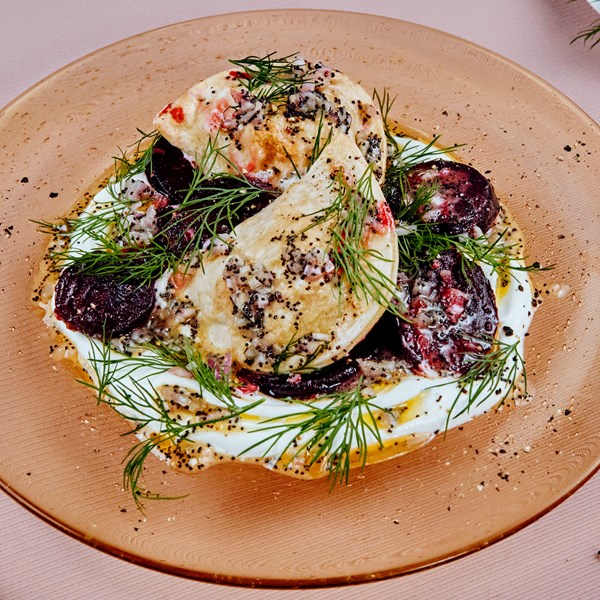 Sheet-pan pierogies and beets