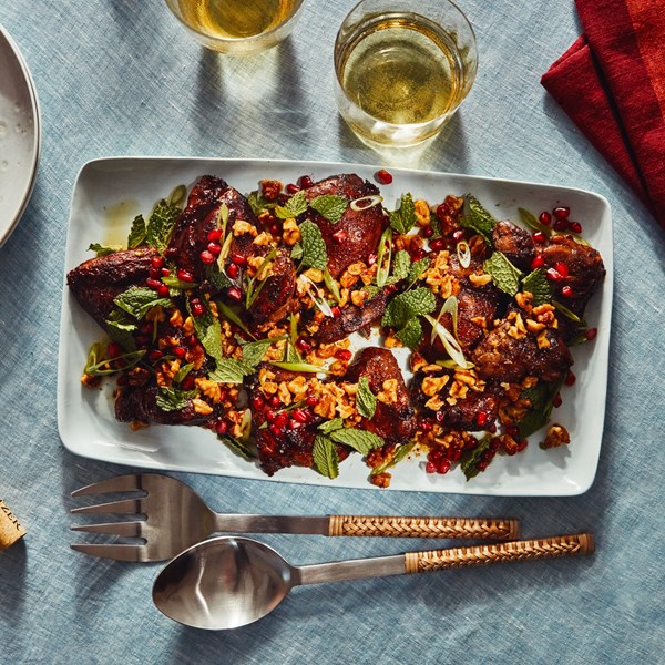 Sheet-pan pomegranate chicken with walnut relish