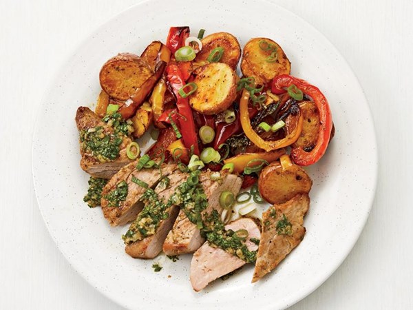 Sheet-pan pork and potatoes 