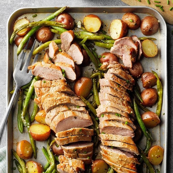 Sheet-pan pork supper