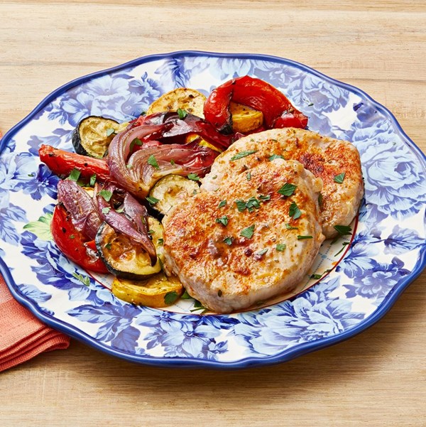 Sheet-pan ranch pork and veggies
