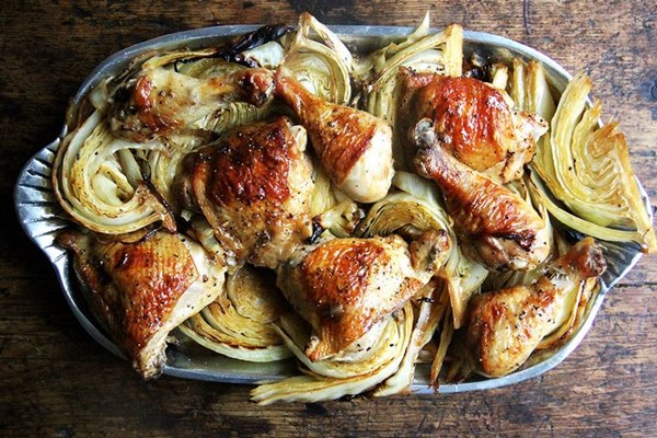 Sheet pan roast chicken and cabbage
