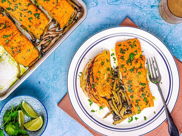 Sheet pan salmon dinner