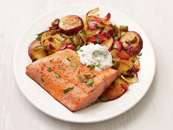 Sheet-pan salmon with potato hash
