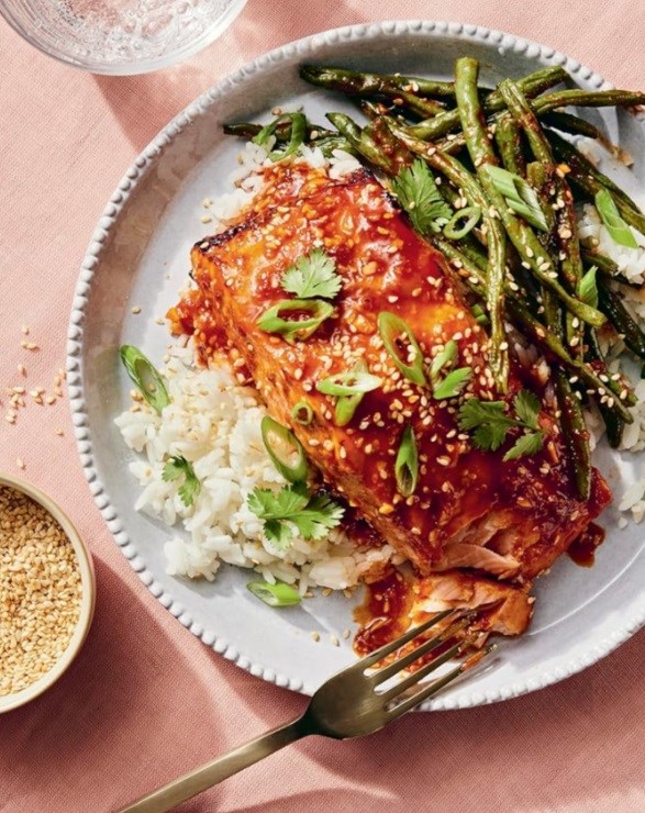 Sheet pan sesame gochujang salmon bowls 