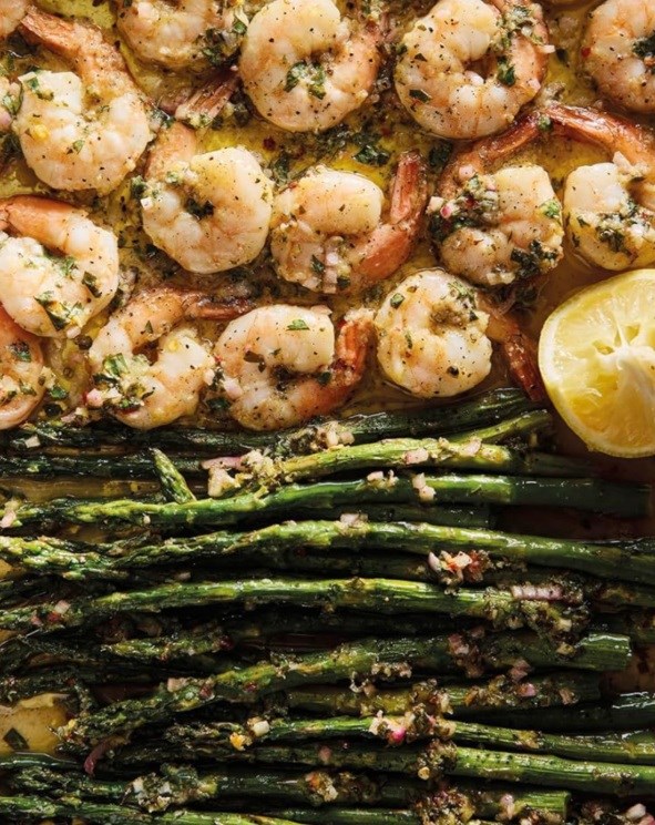Sheet-pan shrimp scampi with asparagus 