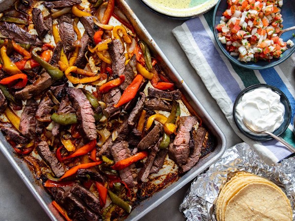 Sheet-pan skirt steak fajitas
