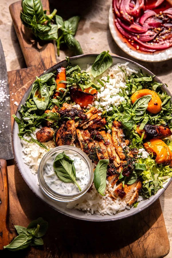 Sheet pan sun-dried tomato chicken bowls