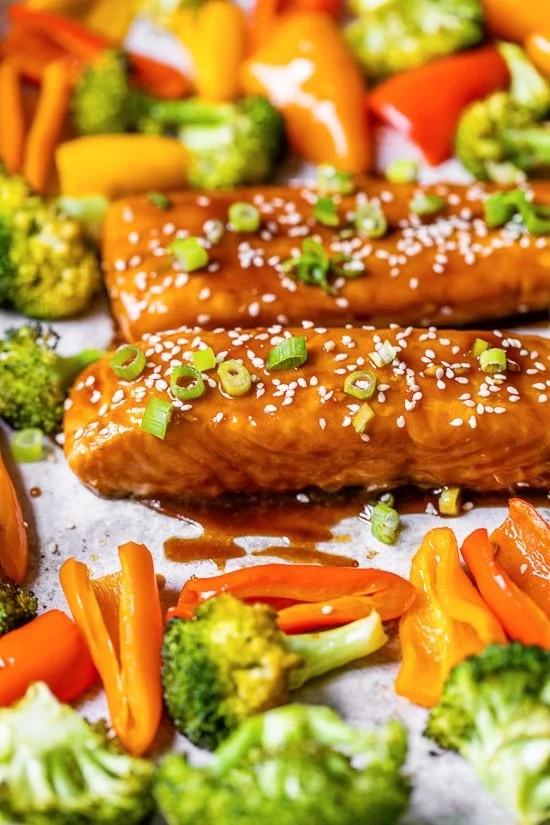 Sheet pan teriyaki salmon and vegetables