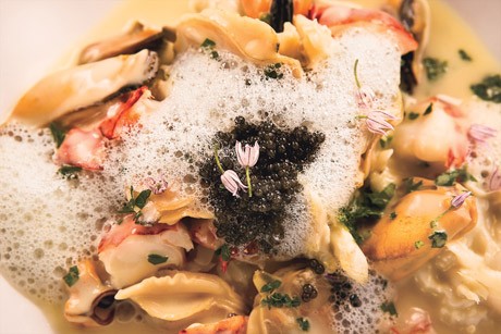 Shellfish with butter broth and honey emulsion