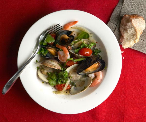Shellfish with fennel, escarole, and kale