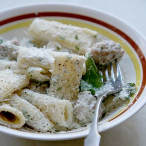 Shepherd's-style rigatoni with ricotta and sausage