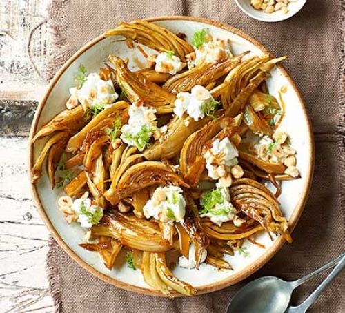 Sherry & orange caramelised fennel with goat’s curd