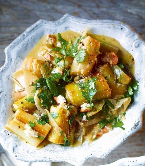 Sherry-braised leeks