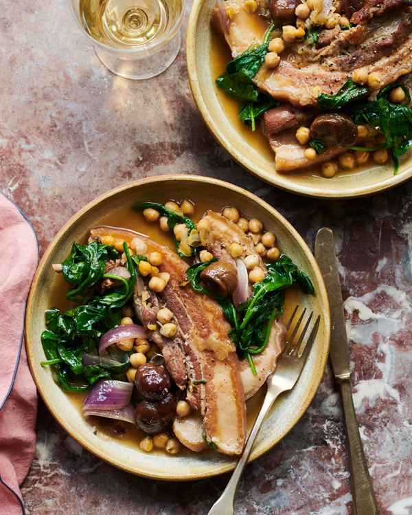 Sherry-braised pork belly with chestnuts